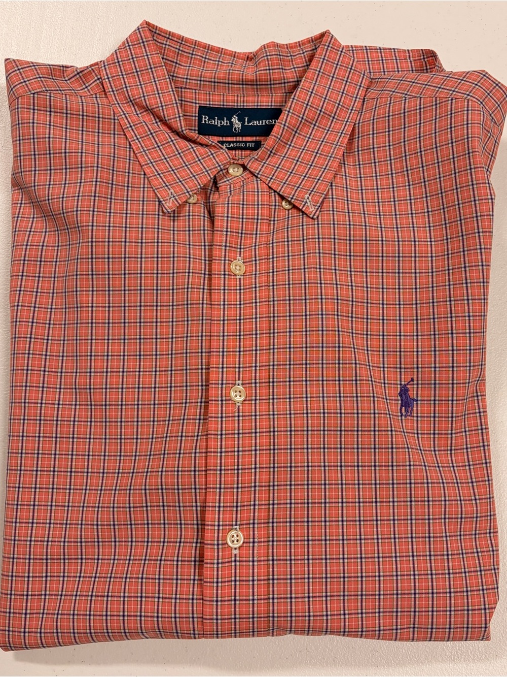 Ralph Lauren Orange and Blue Plaid Button-Down Shirt